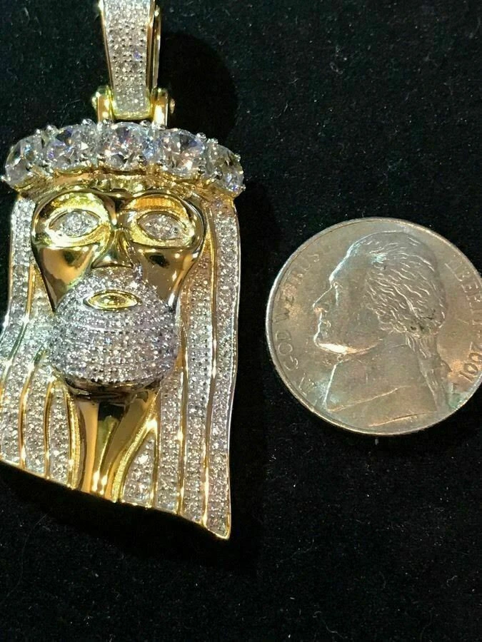 14k Gold Finish 925 Silver 4.5ct Simulated Diamond Jesus Piece Pendant 1"x2" ICY 6 14k Gold Finish 925 Silver 4.5ct Simulated Diamond Jesus Piece Pendant 1"x2" ICY - Image 4