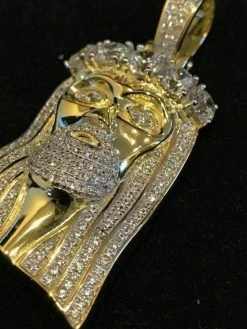 14k Gold Finish 925 Silver 4.5ct Simulated Diamond Jesus Piece Pendant 1"x2" ICY 9 14k Gold Finish 925 Silver 4.5ct Simulated Diamond Jesus Piece Pendant 1"x2" ICY -Harlem Bling Shop harlembling 14k gold finish 925 silver 4.5ct simulated diamond jesus piece pendant 1x2 icy 42166.1664399757