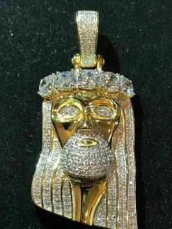 14k Gold Finish 925 Silver 4.5ct Simulated Diamond Jesus Piece Pendant 1"x2" ICY