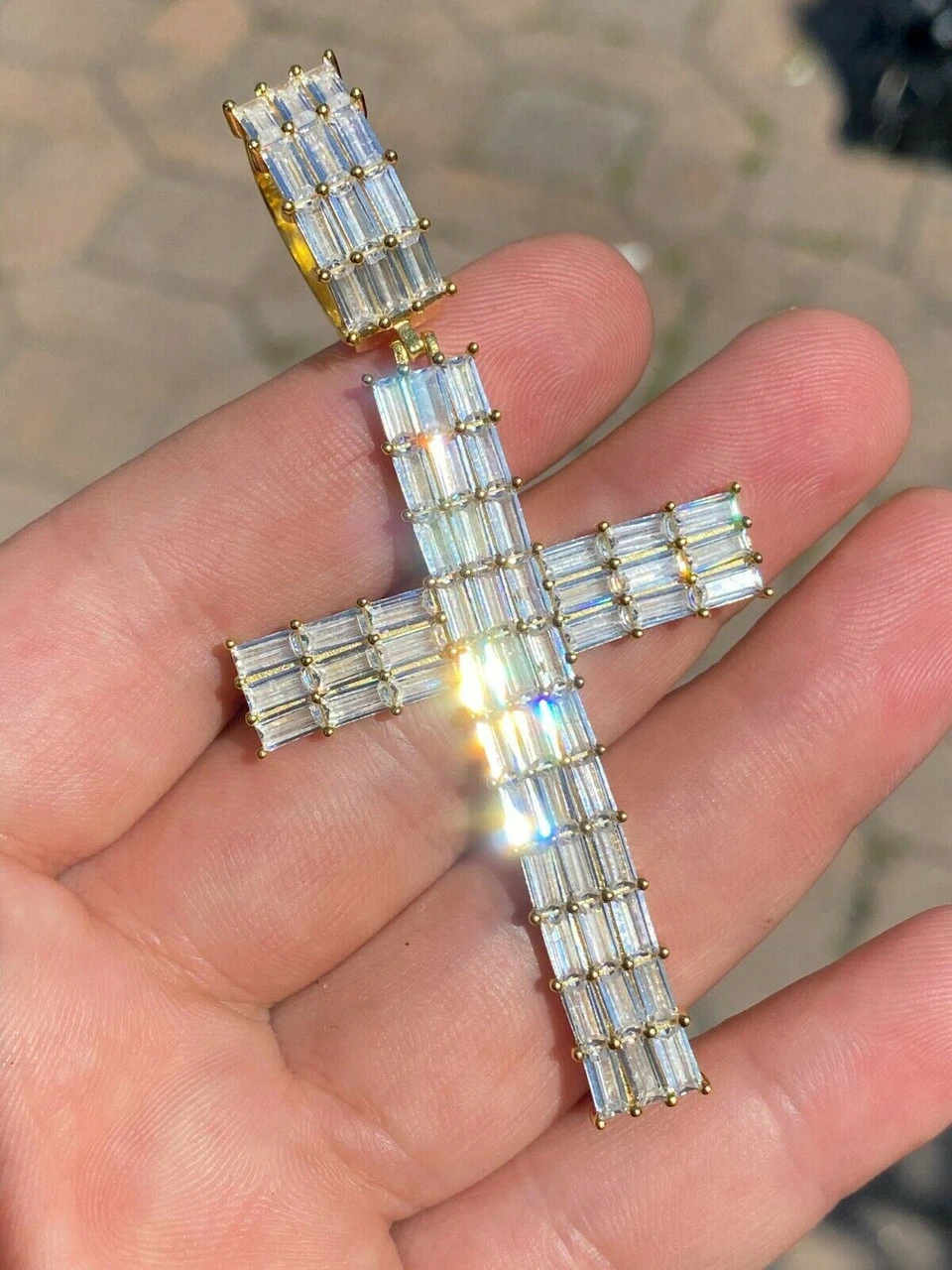14k Gold Over 925 Sterling Silver Cross Pendant Baguette Iced Diamond Necklace 8 14k Gold Over 925 Sterling Silver Cross Pendant Baguette Iced Diamond Necklace - Image 6