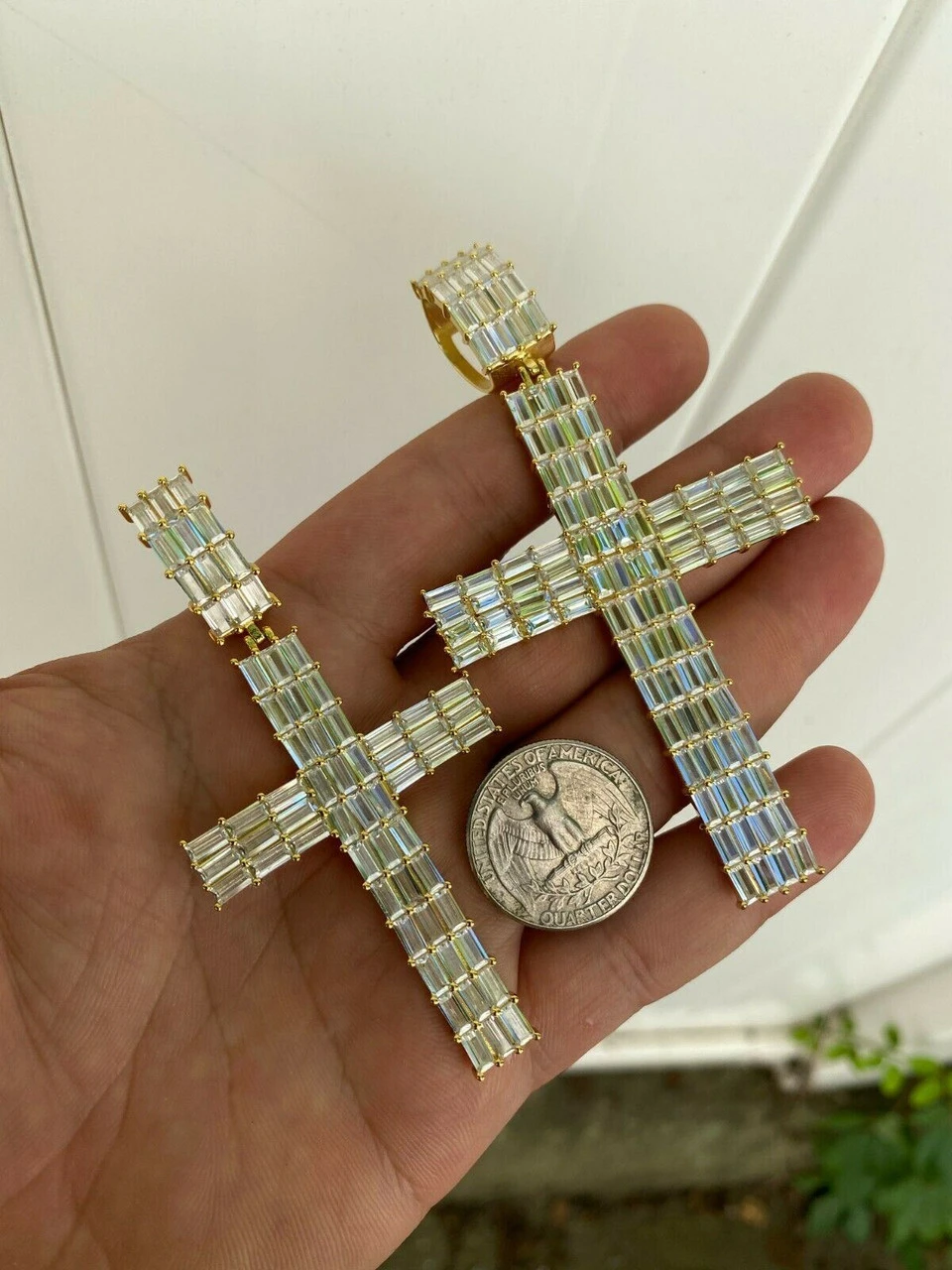 14k Gold Over 925 Sterling Silver Cross Pendant Baguette Iced Diamond Necklace 12 14k Gold Over 925 Sterling Silver Cross Pendant Baguette Iced Diamond Necklace - Image 10