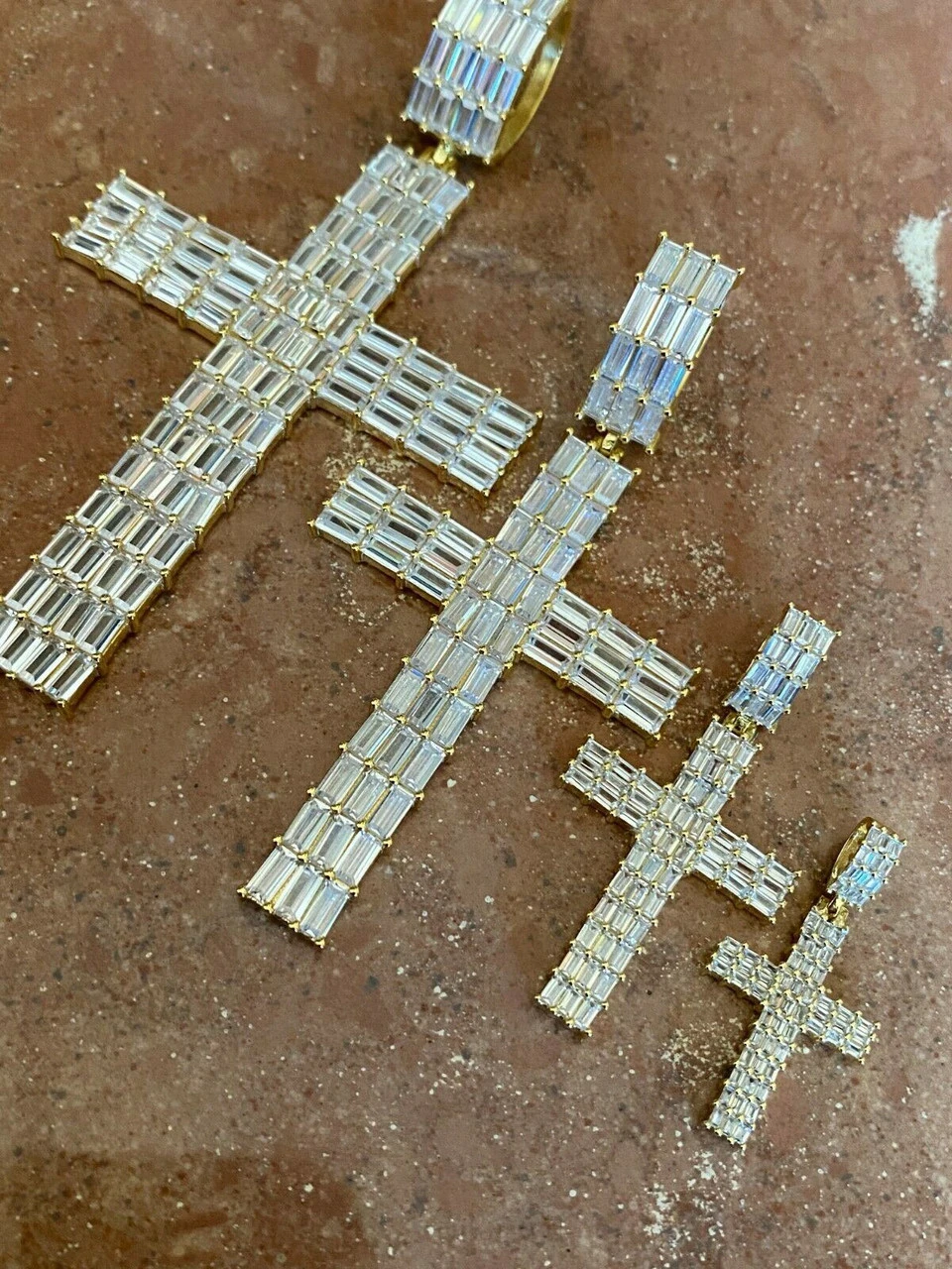 14k Gold Over 925 Sterling Silver Cross Pendant Baguette Iced Diamond Necklace 9 14k Gold Over 925 Sterling Silver Cross Pendant Baguette Iced Diamond Necklace - Image 7