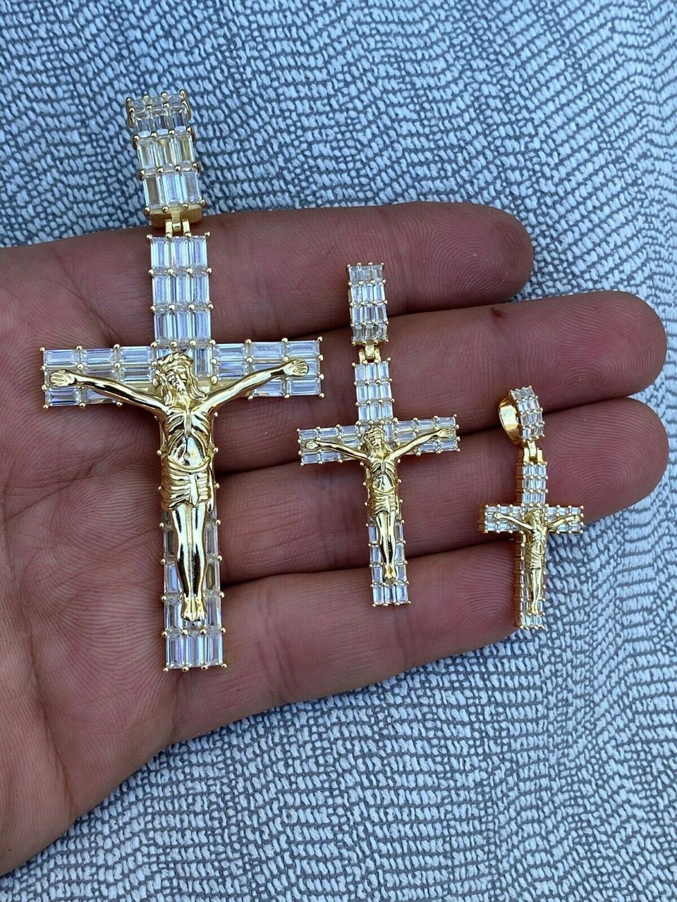 14k Gold Over 925 Sterling Silver Cross W. Jesus Pendant Baguette Iced Diamond 8 14k Gold Over 925 Sterling Silver Cross W. Jesus Pendant Baguette Iced Diamond - Image 7