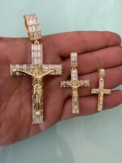 14k Gold Over 925 Sterling Silver Cross W. Jesus Pendant Baguette Iced Diamond 12 14k Gold Over 925 Sterling Silver Cross W. Jesus Pendant Baguette Iced Diamond -Harlem Bling Shop harlembling 14k gold over 925 sterling silver cross w jesus pendant baguette iced diamond 54256.1664381992
