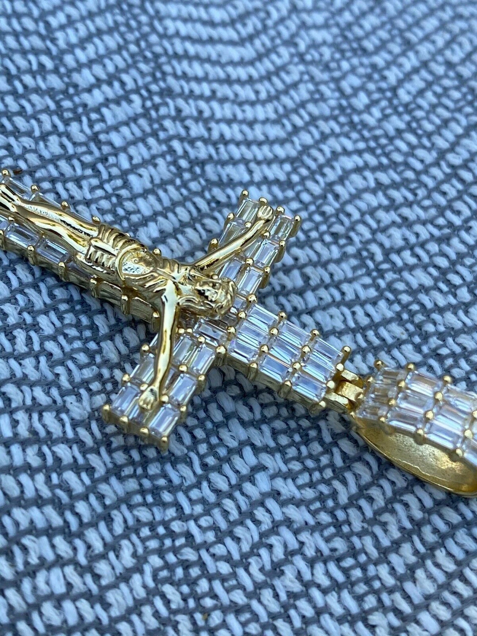 14k Gold Over 925 Sterling Silver Cross W. Jesus Pendant Baguette Iced Diamond 9 14k Gold Over 925 Sterling Silver Cross W. Jesus Pendant Baguette Iced Diamond - Image 8