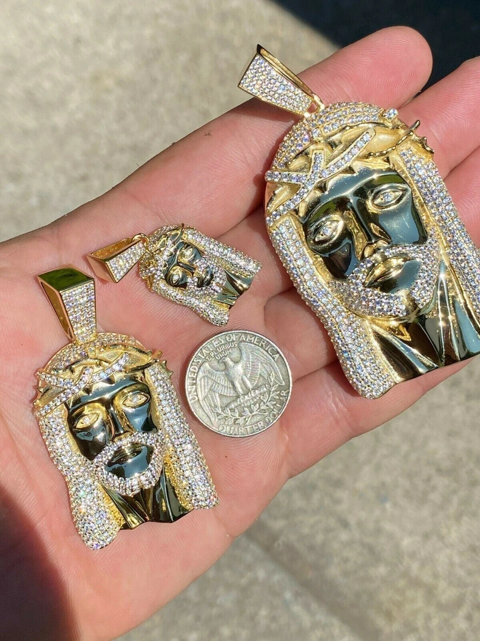 14k Gold Over Real 925 Sterling Silver Icy Jesus Piece Pendant Iced Men Necklace 4 14k Gold Over Real 925 Sterling Silver Icy Jesus Piece Pendant Iced Men Necklace - Image 2