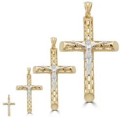 14k Gold Over Real Solid 925 Silver Cross Jesus Piece 4 Sizes Mens Ladies ITALY