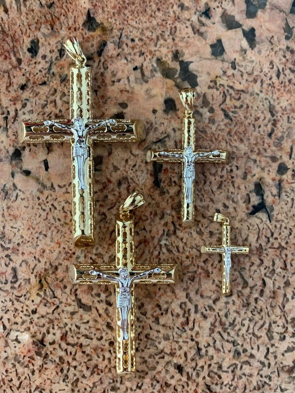 14k Gold Over Real Solid 925 Silver Cross Jesus Piece 4 Sizes Mens Ladies ITALY 9 14k Gold Over Real Solid 925 Silver Cross Jesus Piece 4 Sizes Mens Ladies ITALY - Image 7