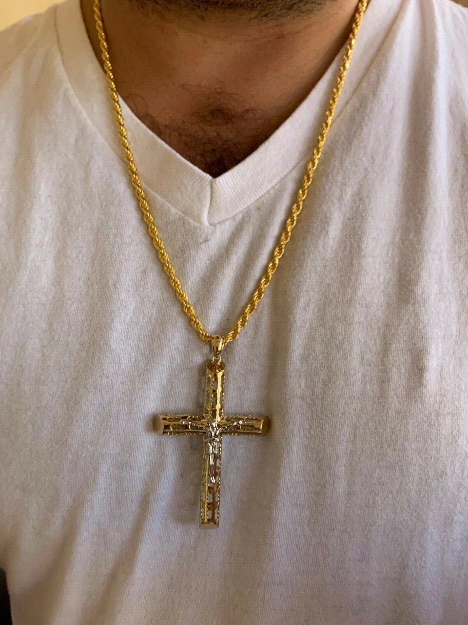 14k Gold Over Real Solid 925 Silver Cross Jesus Piece 4 Sizes Mens Ladies ITALY 14 14k Gold Over Real Solid 925 Silver Cross Jesus Piece 4 Sizes Mens Ladies ITALY - Image 12