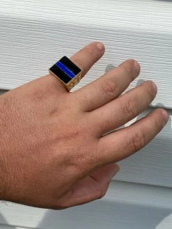14k Gold Over REAL Solid 925 Silver Ring Blue Lives Matter Thin Blue Line Police -Harlem Bling Shop harlembling 14k gold over real solid 925 silver ring blue lives matter thin blue line police 20429.1664375156