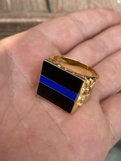 14k Gold Over REAL Solid 925 Silver Ring Blue Lives Matter Thin Blue Line Police -Harlem Bling Shop harlembling 14k gold over real solid 925 silver ring blue lives matter thin blue line police 26009.1665669681
