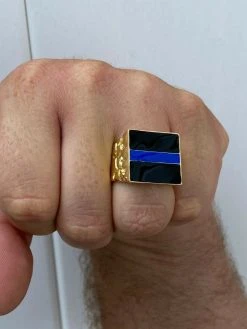 14k Gold Over REAL Solid 925 Silver Ring Blue Lives Matter Thin Blue Line Police -Harlem Bling Shop harlembling 14k gold over real solid 925 silver ring blue lives matter thin blue line police 50768.1664382718