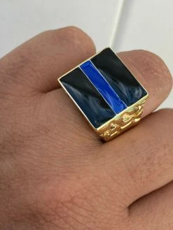 14k Gold Over REAL Solid 925 Silver Ring Blue Lives Matter Thin Blue Line Police -Harlem Bling Shop harlembling 14k gold over real solid 925 silver ring blue lives matter thin blue line police 68227.1664376840