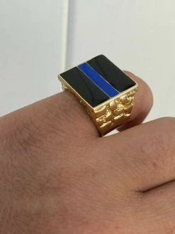 14k Gold Over REAL Solid 925 Silver Ring Blue Lives Matter Thin Blue Line Police -Harlem Bling Shop harlembling 14k gold over real solid 925 silver ring blue lives matter thin blue line police 79589.1664378434