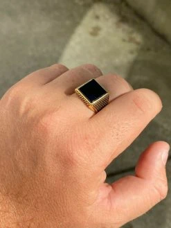 14k Gold Over Real Solid 925 Sterling Silver Black Onyx Pinky Ring 7-13 Signet -Harlem Bling Shop harlembling 14k gold over real solid 925 sterling silver black onyx pinky ring 7 13 signet 18994.1664378658