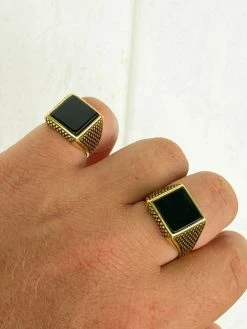 14k Gold Over Real Solid 925 Sterling Silver Black Onyx Pinky Ring 7-13 Signet -Harlem Bling Shop harlembling 14k gold over real solid 925 sterling silver black onyx pinky ring 7 13 signet 54003.1664393858