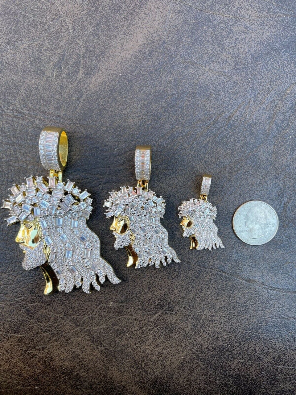 14k Gold Over Silver Iced Hip Hop Jesus Pendant Iced Baguette Diamond Necklace 10 14k Gold Over Silver Iced Hip Hop Jesus Pendant Iced Baguette Diamond Necklace - Image 8