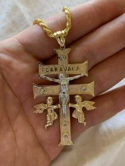 14k Gold Over Solid 925 Silver Caravaca Cross Double Crucifix For Men LARGE 2.5" 21 14k Gold Over Solid 925 Silver Caravaca Cross Double Crucifix For Men LARGE 2.5" -Harlem Bling Shop harlembling 14k gold over solid 925 silver caravaca cross double crucifix for men large 2.5 13233.1664400610