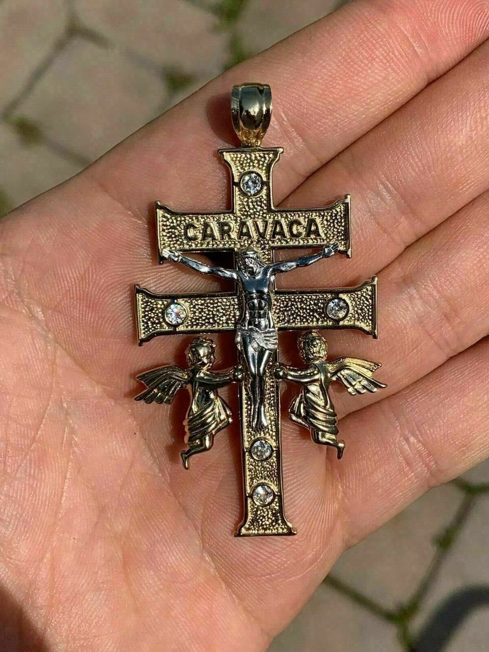 14k Gold Over Solid 925 Silver Caravaca Cross Double Crucifix For Men LARGE 2.5" 8 14k Gold Over Solid 925 Silver Caravaca Cross Double Crucifix For Men LARGE 2.5" - Image 6