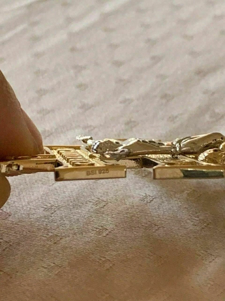 14k Gold Over Solid 925 Silver Caravaca Cross Double Crucifix For Men LARGE 2.5" 11 14k Gold Over Solid 925 Silver Caravaca Cross Double Crucifix For Men LARGE 2.5" - Image 9