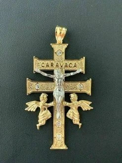 14k Gold Over Solid 925 Silver Caravaca Cross Double Crucifix For Men LARGE 2.5" 18 14k Gold Over Solid 925 Silver Caravaca Cross Double Crucifix For Men LARGE 2.5" -Harlem Bling Shop harlembling 14k gold over solid 925 silver caravaca cross double crucifix for men large 2.5 71960.1664398710