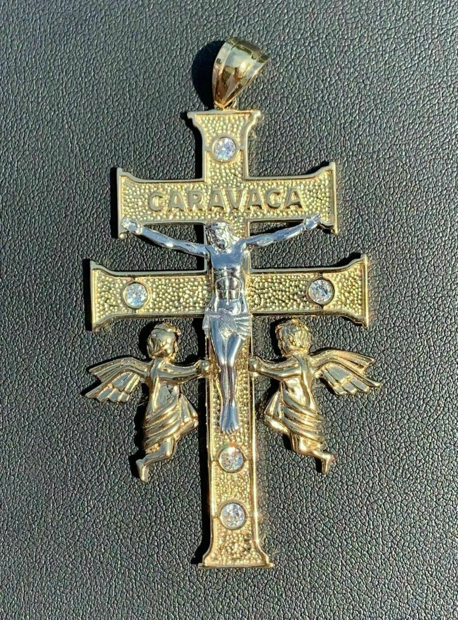 14k Gold Over Solid 925 Silver Caravaca Cross Double Crucifix For Men LARGE 2.5" 9 14k Gold Over Solid 925 Silver Caravaca Cross Double Crucifix For Men LARGE 2.5" - Image 7