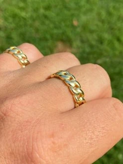 14k Gold Over Solid 925 Silver Men's Ladies 6mm Wedding Band Cuban Link Ring -Harlem Bling Shop harlembling 14k gold over solid 925 silver mens ladies 6mm wedding band cuban link ring 07322.1664399902