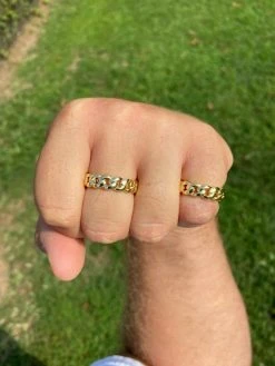 14k Gold Over Solid 925 Silver Men's Ladies 6mm Wedding Band Cuban Link Ring -Harlem Bling Shop harlembling 14k gold over solid 925 silver mens ladies 6mm wedding band cuban link ring 13041.1664388649