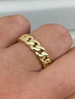 14k Gold Over Solid 925 Silver Men's Ladies 6mm Wedding Band Cuban Link Ring