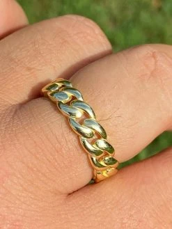 14k Gold Over Solid 925 Silver Men's Ladies 6mm Wedding Band Cuban Link Ring -Harlem Bling Shop harlembling 14k gold over solid 925 silver mens ladies 6mm wedding band cuban link ring 84406.1665671588