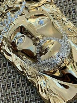 14k Gold Over Solid 925 Sterling Silver Jesus Piece Necklace Large 2.5" ITALY -Harlem Bling Shop harlembling 14k gold over solid 925 sterling silver jesus piece necklace large 2.5 italy 32996.1664393527
