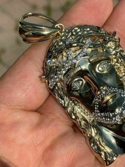 14k Gold Over Solid 925 Sterling Silver Jesus Piece Necklace Large 2.5" ITALY -Harlem Bling Shop harlembling 14k gold over solid 925 sterling silver jesus piece necklace large 2.5 italy 59400.1664384063