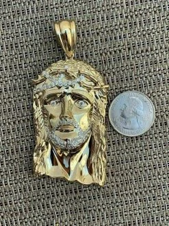 14k Gold Over Solid 925 Sterling Silver Jesus Piece Necklace Large 2.5" ITALY -Harlem Bling Shop harlembling 14k gold over solid 925 sterling silver jesus piece necklace large 2.5 italy 70433.1664381338