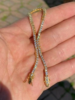 14k Gold Over Solid Silver 2mm MOISSANITE Tennis Bracelet Pass Diamond Test Iced 16 14k Gold Over Solid Silver 2mm MOISSANITE Tennis Bracelet Pass Diamond Test Iced -Harlem Bling Shop harlembling 14k gold over solid silver 2mm moissanite tennis bracelet pass diamond test iced 32674.1664398693