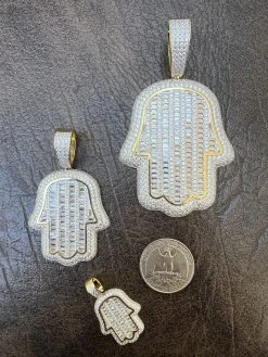 14k Gold Plated 925 Silver Hand Hamsa Iced Baguette CZ Hip Hop Pendant Necklace 19 14k Gold Plated 925 Silver Hand Hamsa Iced Baguette CZ Hip Hop Pendant Necklace -Harlem Bling Shop harlembling 14k gold plated 925 silver hand hamsa iced baguette cz hip hop pendant necklace 37193.1664300951