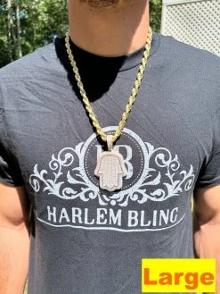 14k Gold Plated 925 Silver Hand Hamsa Iced Baguette CZ Hip Hop Pendant Necklace 23 14k Gold Plated 925 Silver Hand Hamsa Iced Baguette CZ Hip Hop Pendant Necklace -Harlem Bling Shop harlembling 14k gold plated 925 silver hand hamsa iced baguette cz hip hop pendant necklace 76999.1664301489