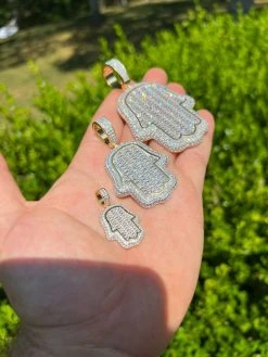 14k Gold Plated 925 Silver Hand Hamsa Iced Baguette CZ Hip Hop Pendant Necklace 18 14k Gold Plated 925 Silver Hand Hamsa Iced Baguette CZ Hip Hop Pendant Necklace -Harlem Bling Shop harlembling 14k gold plated 925 silver hand hamsa iced baguette cz hip hop pendant necklace 95229.1664301436