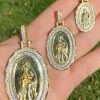 14k Gold Real 925 Sterling Silver Virgin Mary Necklace Pendant Iced Medallion