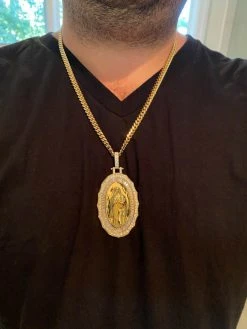 14k Gold Real 925 Sterling Silver Virgin Mary Necklace Pendant Iced Medallion 22 14k Gold Real 925 Sterling Silver Virgin Mary Necklace Pendant Iced Medallion -Harlem Bling Shop harlembling 14k gold real 925 sterling silver virgin mary necklace pendant iced medallion 31682.1664399463