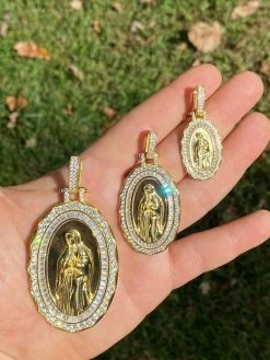 14k Gold Real 925 Sterling Silver Virgin Mary Necklace Pendant Iced Medallion 24 14k Gold Real 925 Sterling Silver Virgin Mary Necklace Pendant Iced Medallion -Harlem Bling Shop harlembling 14k gold real 925 sterling silver virgin mary necklace pendant iced medallion 36598.1664390801