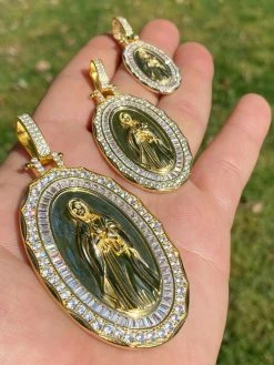14k Gold Real 925 Sterling Silver Virgin Mary Necklace Pendant Iced Medallion 18 14k Gold Real 925 Sterling Silver Virgin Mary Necklace Pendant Iced Medallion -Harlem Bling Shop harlembling 14k gold real 925 sterling silver virgin mary necklace pendant iced medallion 53430.1664371451