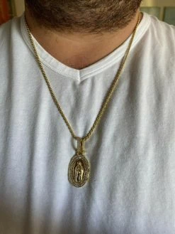 14k Gold Real 925 Sterling Silver Virgin Mary Necklace Pendant Iced Medallion 17 14k Gold Real 925 Sterling Silver Virgin Mary Necklace Pendant Iced Medallion -Harlem Bling Shop harlembling 14k gold real 925 sterling silver virgin mary necklace pendant iced medallion 73796.1664383476