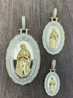 14k Gold Real 925 Sterling Silver Virgin Mary Necklace Pendant Iced Medallion 25 14k Gold Real 925 Sterling Silver Virgin Mary Necklace Pendant Iced Medallion -Harlem Bling Shop harlembling 14k gold real 925 sterling silver virgin mary necklace pendant iced medallion 94392.1664376346