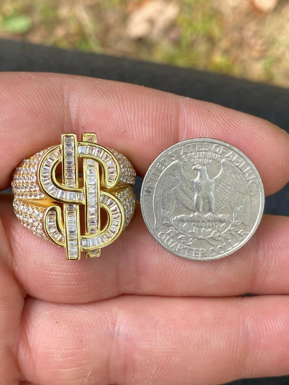 14k Gold Real Solid 925 Sterling Silver Men's Hip Hop Dollar Sign $ Pinky Ring 13 14k Gold Real Solid 925 Sterling Silver Men's Hip Hop Dollar Sign $ Pinky Ring - Image 11