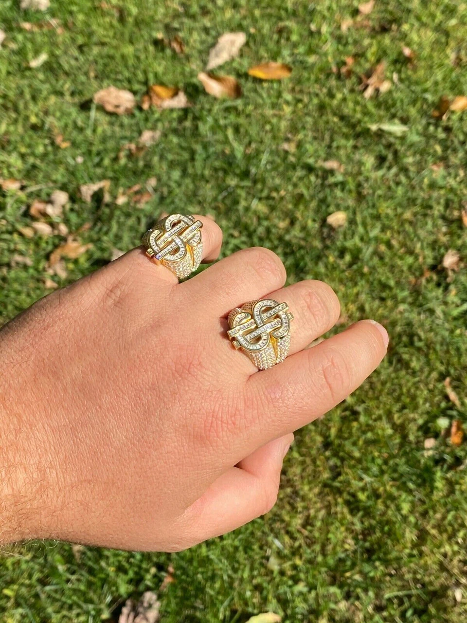 14k Gold Real Solid 925 Sterling Silver Men's Hip Hop Dollar Sign $ Pinky Ring 7 14k Gold Real Solid 925 Sterling Silver Men's Hip Hop Dollar Sign $ Pinky Ring - Image 5