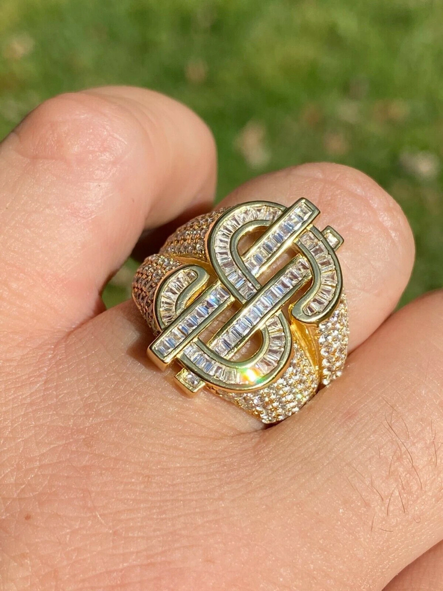 14k Gold Real Solid 925 Sterling Silver Men's Hip Hop Dollar Sign $ Pinky Ring 3 14k Gold Real Solid 925 Sterling Silver Men's Hip Hop Dollar Sign $ Pinky Ring