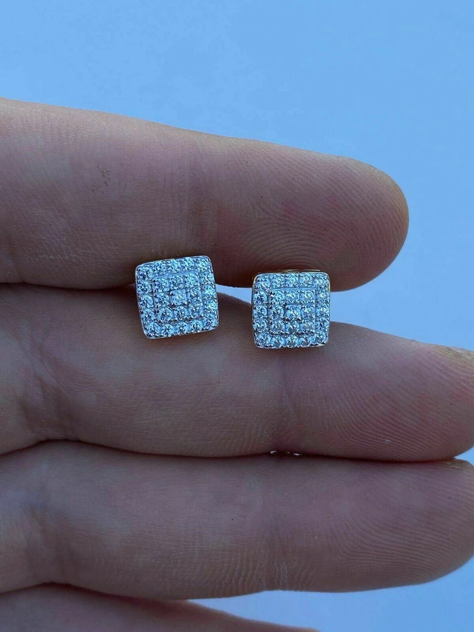 14k Gold Vermeil 925 Iced MOISSANITE Square Screwback Earrings Pass Diamond Test 11 14k Gold Vermeil 925 Iced MOISSANITE Square Screwback Earrings Pass Diamond Test - Image 9