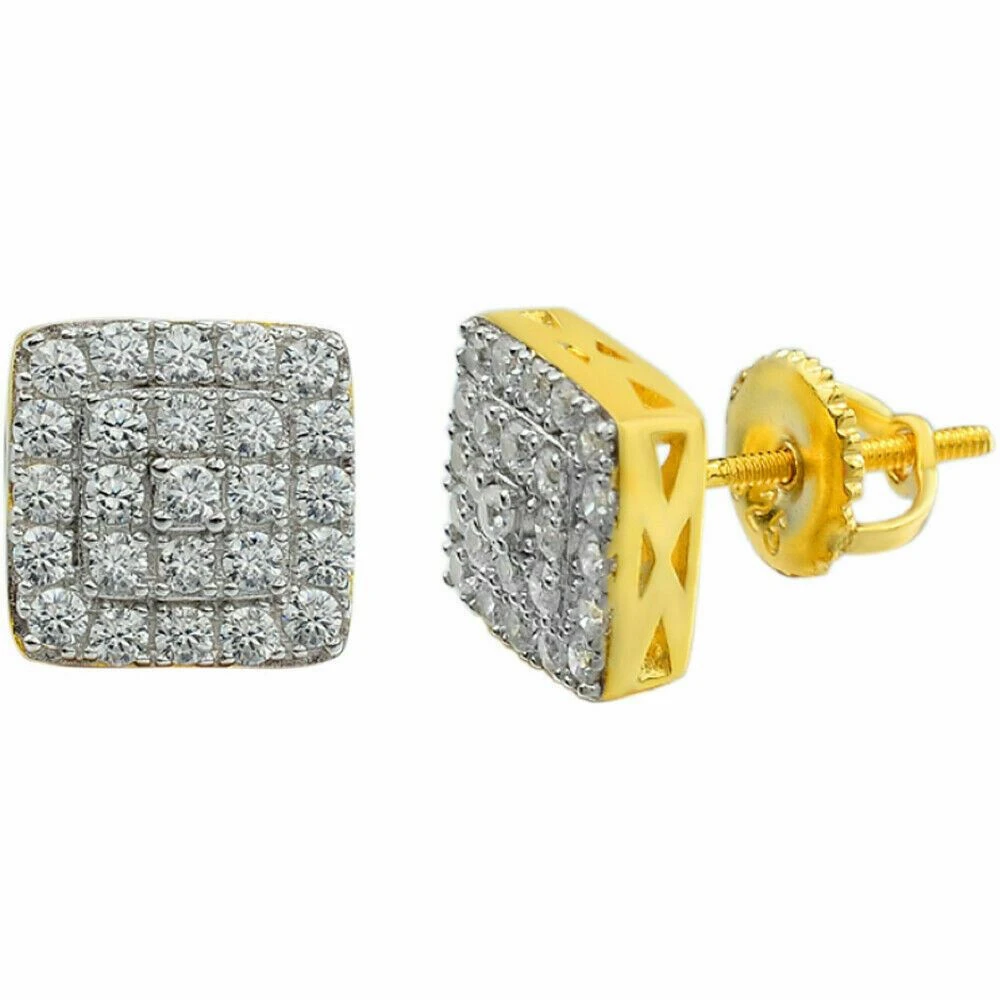 14k Gold Vermeil 925 Iced MOISSANITE Square Screwback Earrings Pass Diamond Test 4 14k Gold Vermeil 925 Iced MOISSANITE Square Screwback Earrings Pass Diamond Test - Image 2