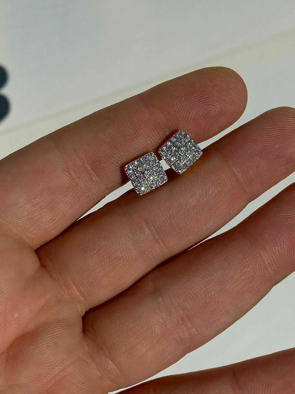 14k Gold Vermeil 925 Iced MOISSANITE Square Screwback Earrings Pass Diamond Test 8 14k Gold Vermeil 925 Iced MOISSANITE Square Screwback Earrings Pass Diamond Test - Image 6