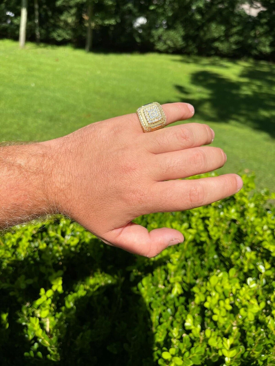 14k Gold Vermeil 925 Silver Men's Hip Hop Iced Moissanite Ring Pass Diamond Test 8 14k Gold Vermeil 925 Silver Men's Hip Hop Iced Moissanite Ring Pass Diamond Test - Image 6